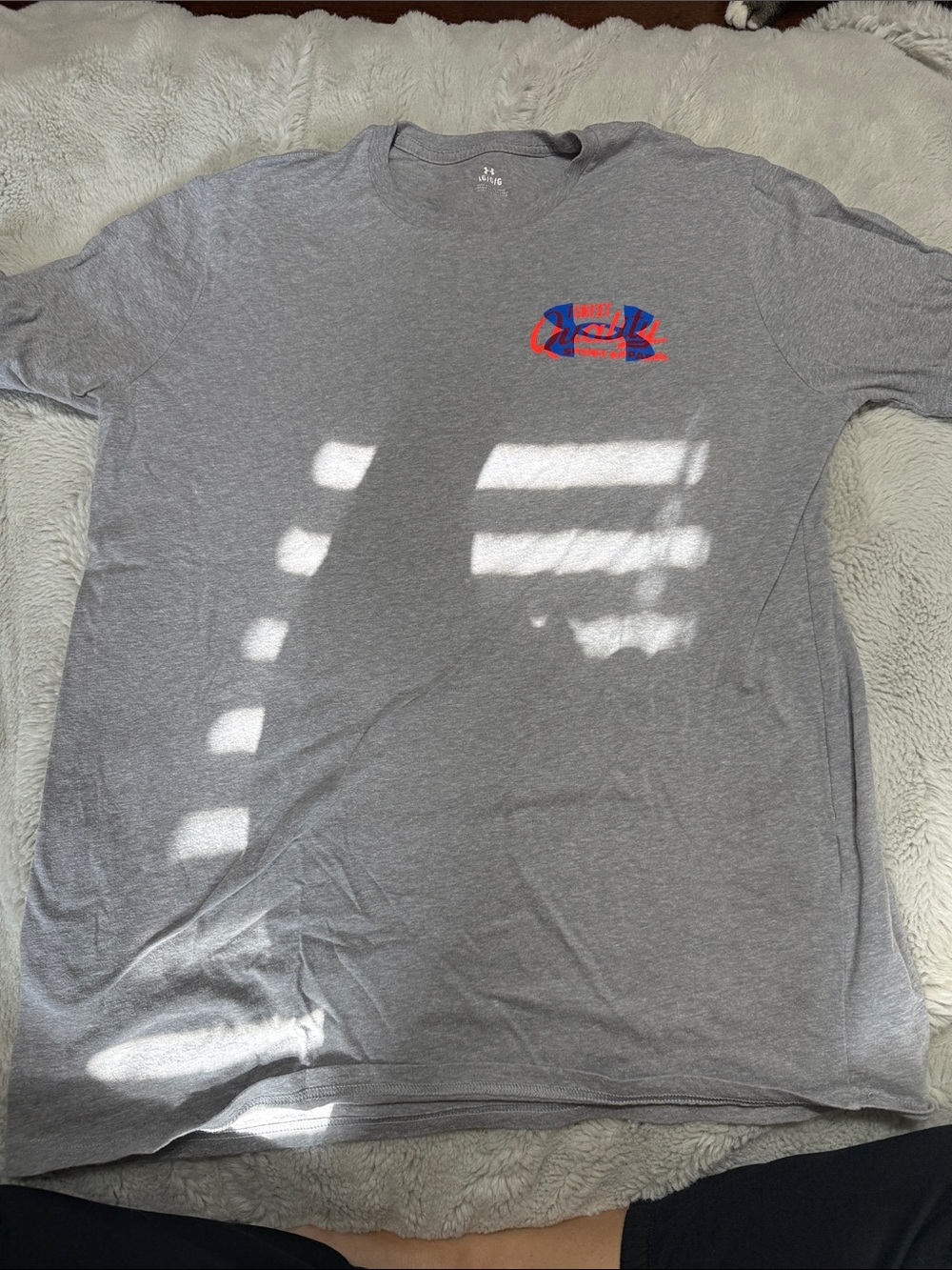 Under Armour Gray Short-Sleeve Logo Crew Tee with Red & Blue Accent